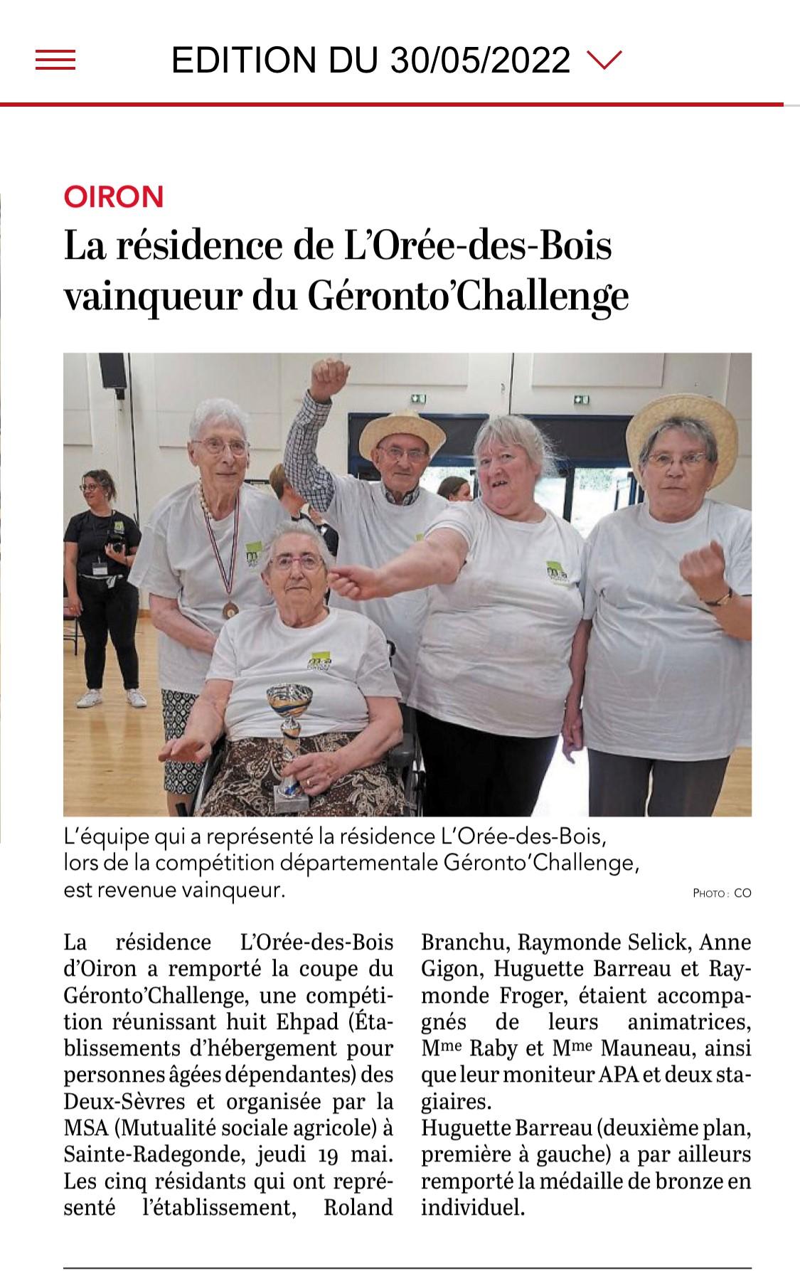 Article de presse geronto challenge